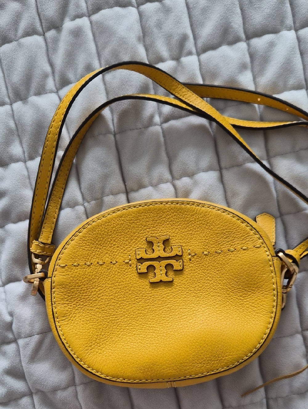 Tory Burch Yellow Pebbled Leather Round Crossbody